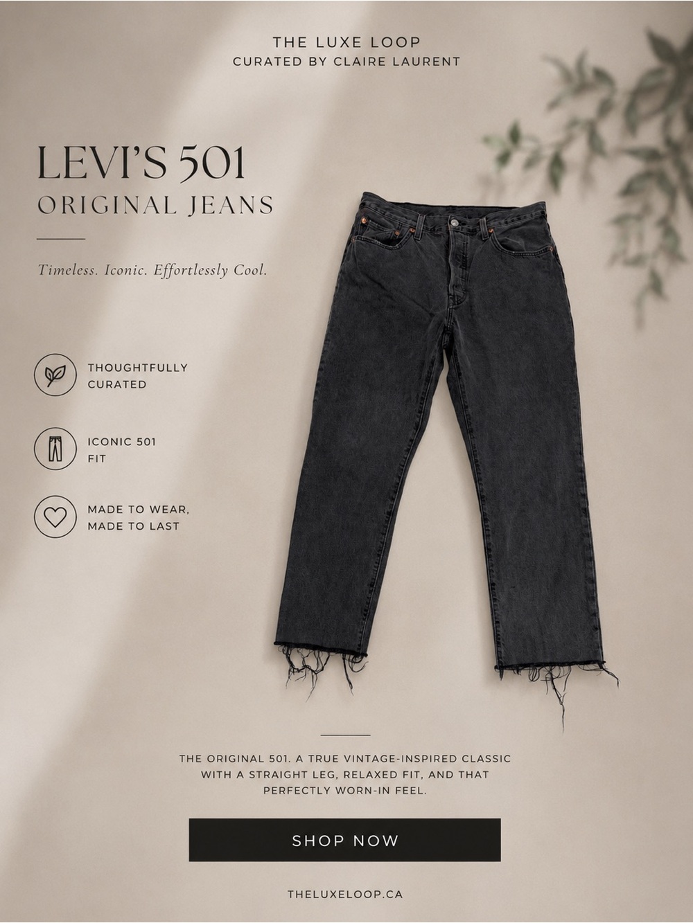 Levi's Black Straight Leg 501 Jeans